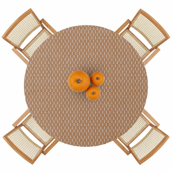 Basketweave Round Fitted Tablecloth Rustic Minimalist Brown Woven Dashes Textured Elastic Table Cloth Waterproof Oil Proof Table Cover Fits Fits 36"-44" Tables Round Tables for Party Picnic Decor
