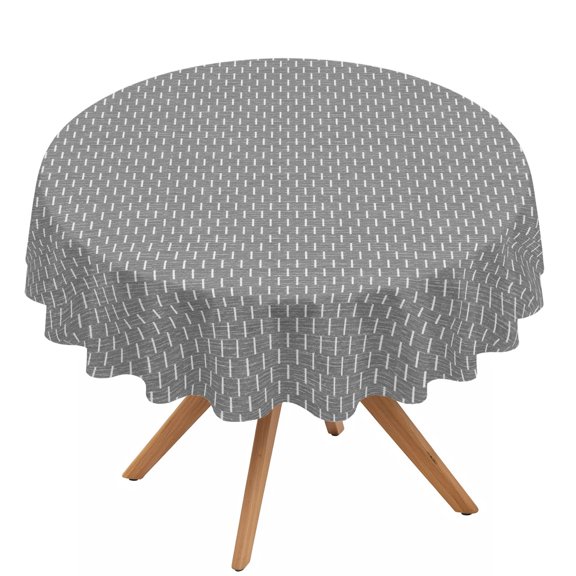 Basketweave Round Tablecloth 54 inches Rustic Minimalist Gray Woven Dashes Textured Waterproof Oil-Proof Table Cloth Round Table Cover for Holiday Party Picnic Dinner Decor Indoor and Outdoor Use