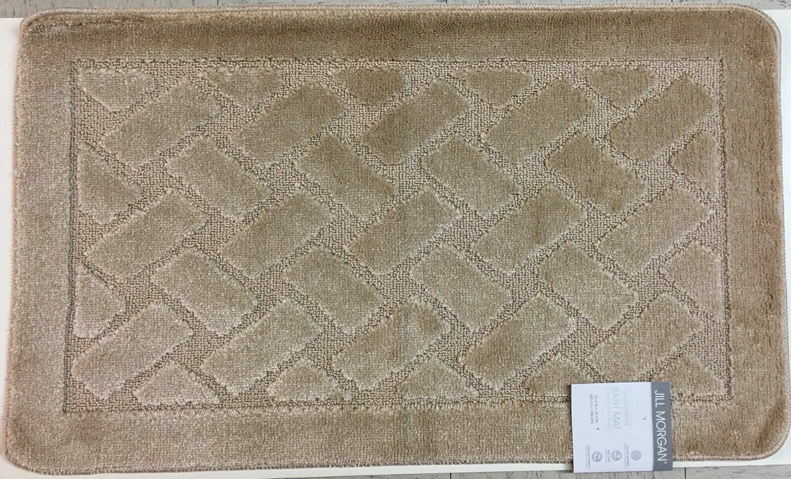 Basketweave Sculptured Bathroom Rug with Non Skid Back, 18" x 30", Beige
