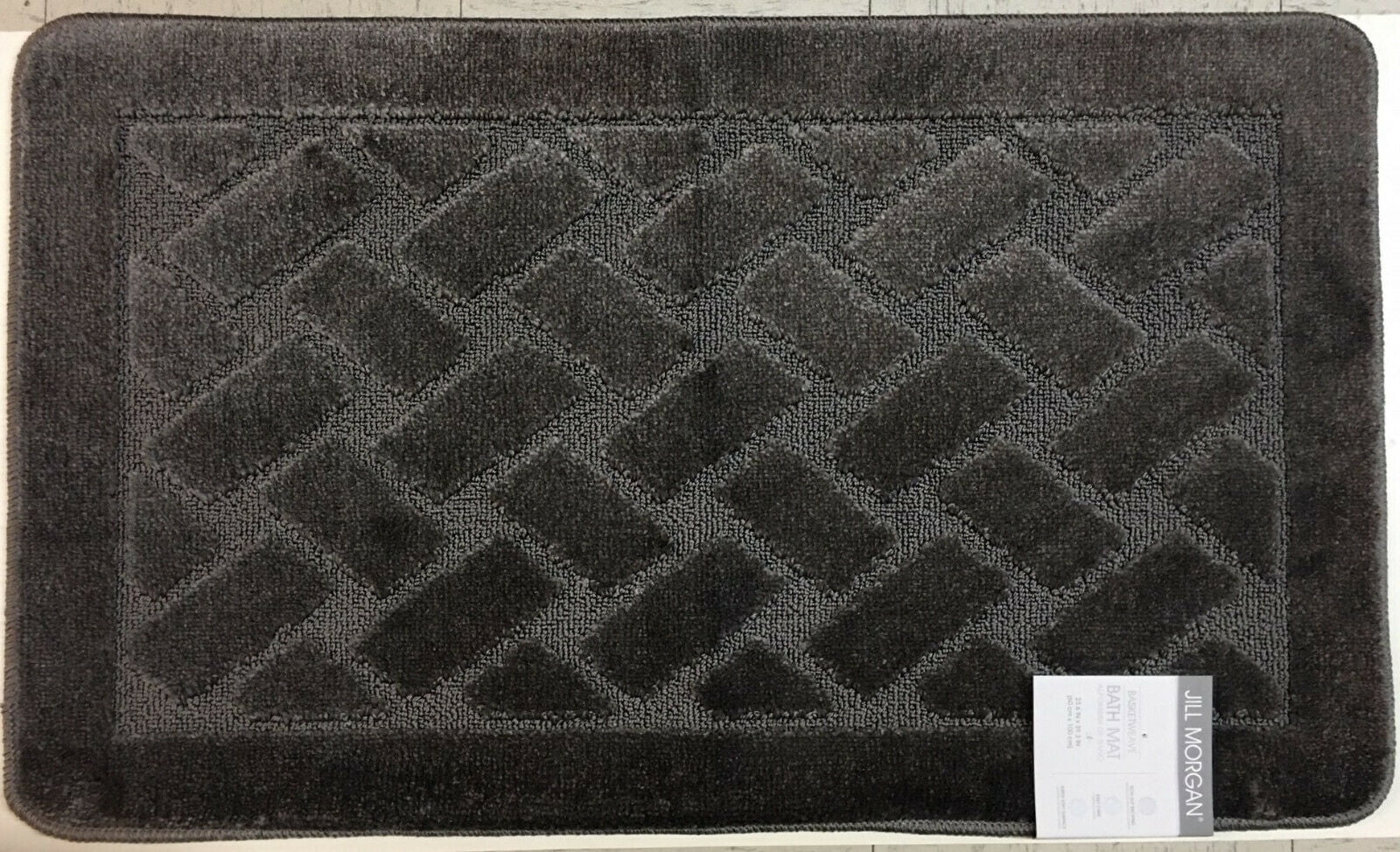 Basketweave Sculptured Bathroom Rug with Non Skid Back, 18" x 30", Gray