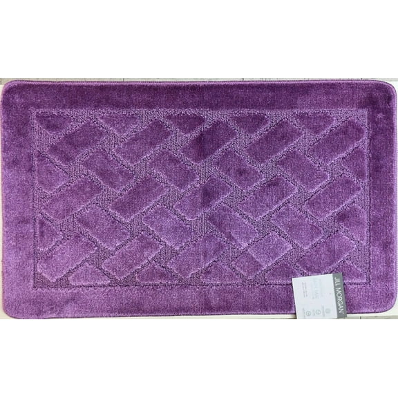 Basketweave Sculptured Bathroom Rug with Non Skid Back, 18" x 30", Lavender