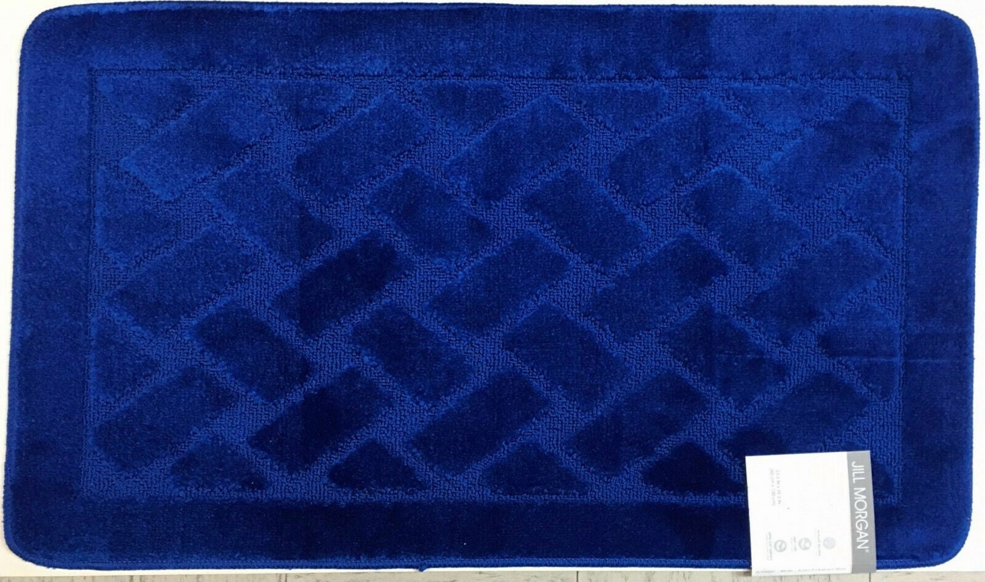 Basketweave Sculptured Bathroom Rug with Non Skid Back, 18" x 30", Royal Navy Blue