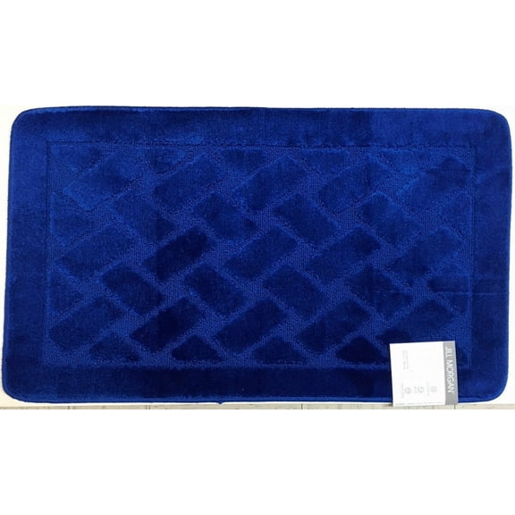 Basketweave Sculptured Bathroom Rug with Non Skid Back, 24" x 40", Royal Navy Blue