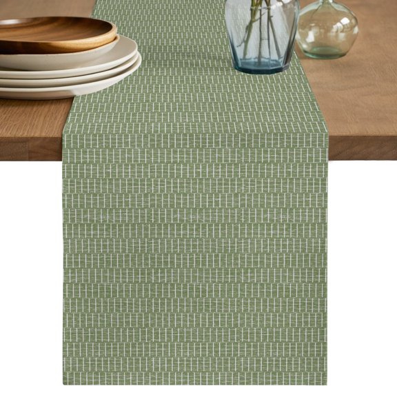 Basketweave Table Runner, Rustic Minimalist Sage Green Woven Dashes Textured Cotton Linen Table Cloth, Tablerunner for Kitchen Dining Party Wedding Home Decor 13x36 Inch
