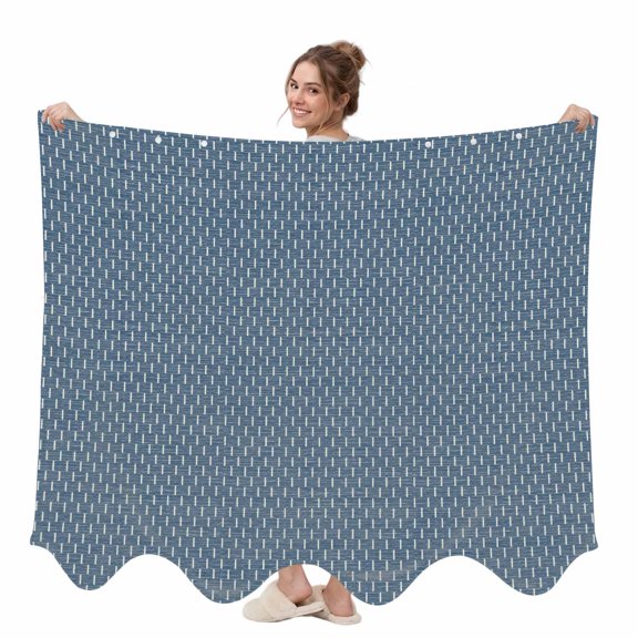Basketweave Wearable Blanket, Rustic Minimalist Denim Blue Woven Dashes Textured Plush Thick Cozy Flannel Oversized Adult Throw Body Wearable Blankets with Pocket Gifts for Women Men 58x64in