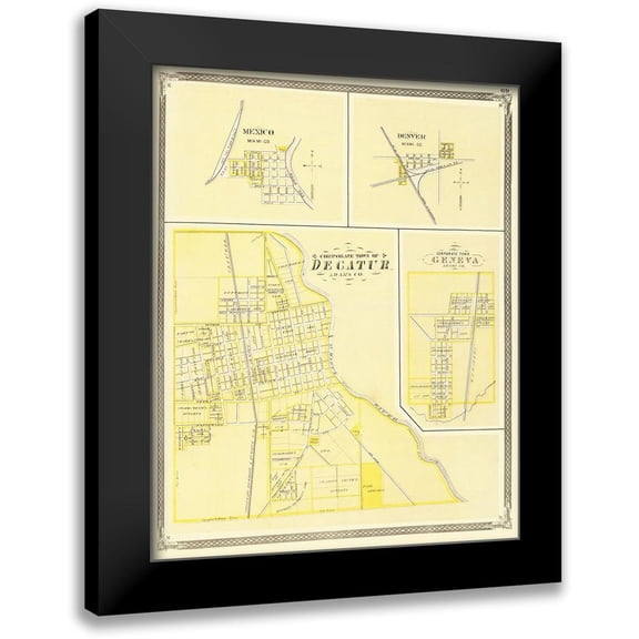 Baskin 12x14 Black Modern Framed Museum Art Print Titled - Decatur Indiana - Baskin 1876