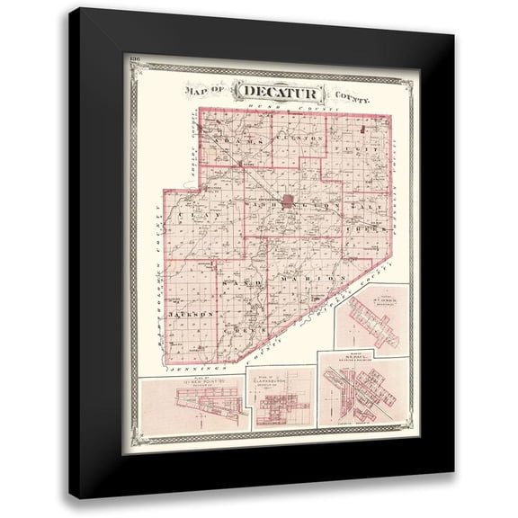 Baskin 12x14 Black Modern Framed Museum Art Print Titled - Decatur Indiana - Baskin 1876
