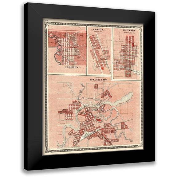 Baskin 12x14 Black Modern Framed Museum Art Print Titled - Elkhart, Goshen, Argos, Bourbon Indiana