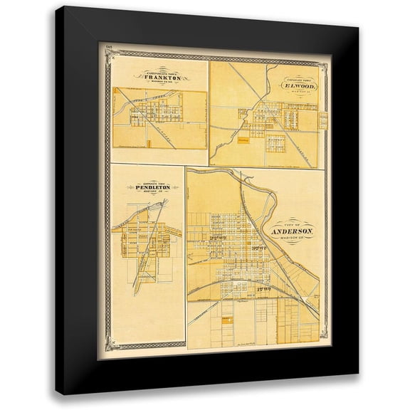 Baskin 12x14 Black Modern Framed Museum Art Print Titled - Frankton, Elwood, Pendleton, Anderson Indiana