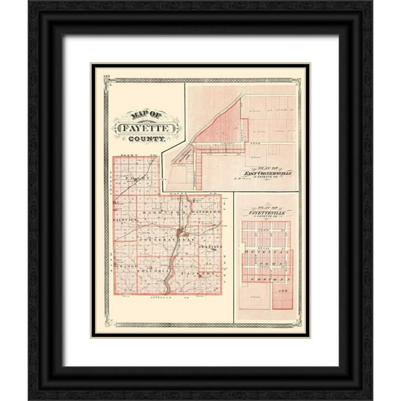 Baskin 12x14 Black Ornate Wood Framed with Double Matting Museum Art Print Titled - Fayette Indiana - Baskin 1876