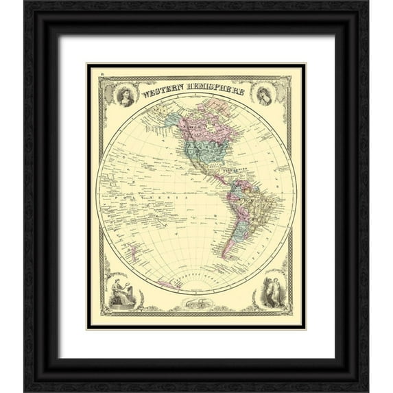 Baskin 12x14 Black Ornate Wood Framed with Double Matting Museum Art Print Titled - Western Hemisphere - Baskin 1876