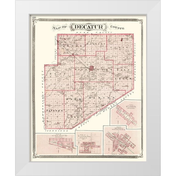 Baskin 12x14 White Modern Wood Framed Museum Art Print Titled - Decatur Indiana - Baskin 1876