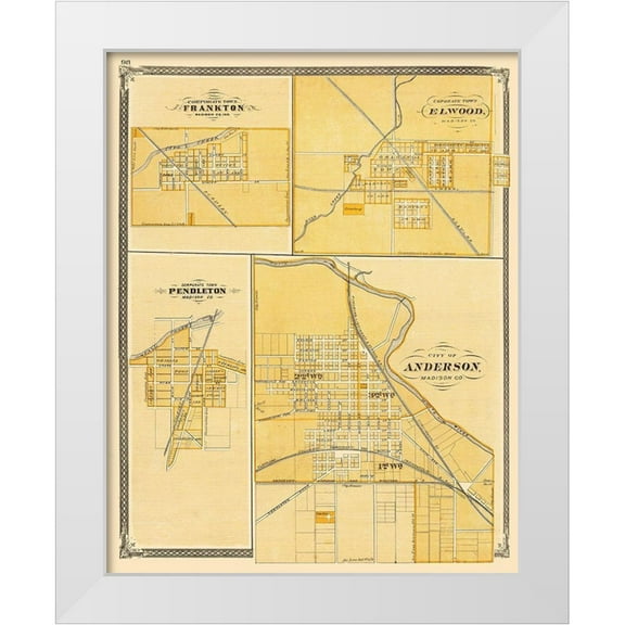 Baskin 12x14 White Modern Wood Framed Museum Art Print Titled - Frankton, Elwood, Pendleton, Anderson Indiana