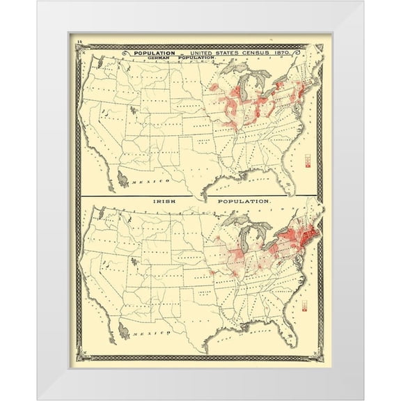 Baskin 12x14 White Modern Wood Framed Museum Art Print Titled - US Immigrant Distribution - Baskin 1876