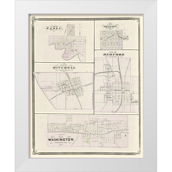 Baskin 12x14 White Modern Wood Framed Museum Art Print Titled - Washington, Paoli, Orleans, Bedford, Mitchell