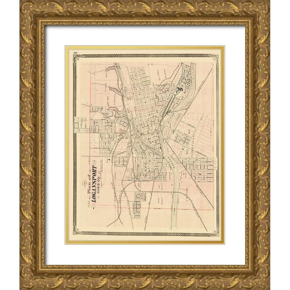Baskin 15x18 Gold Ornate Wood Framed with Double Matting Museum Art Print Titled - Logansport Indiana Landowner - Baskin 1876