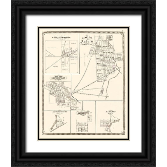 Baskin 20x24 Black Ornate Wood Framed with Double Matting Museum Art Print Titled - Auburn Indiana Landowner - Baskin 1876