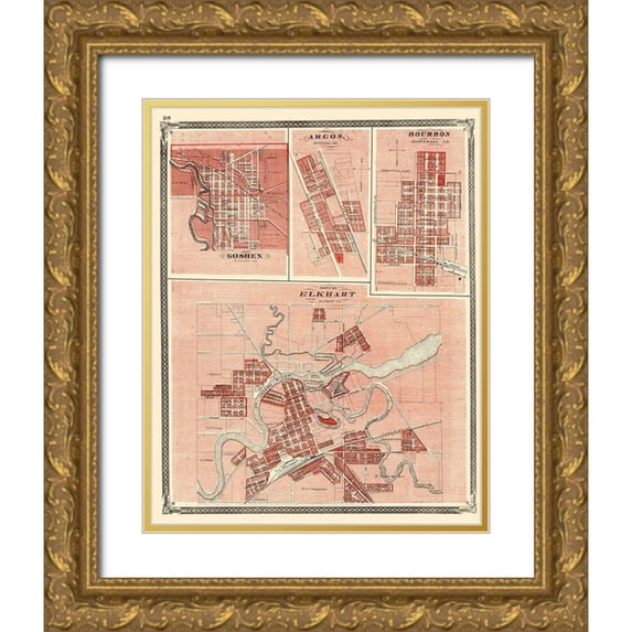 Baskin 20x24 Gold Ornate Wood Framed with Double Matting Museum Art Print Titled - Elkhart, Goshen, Argos, Bourbon Indiana