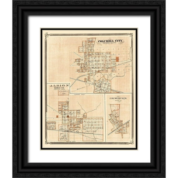 Baskin 26x32 Black Ornate Wood Framed with Double Matting Museum Art Print Titled - Columbus City, Abion, Churubusco Indiana