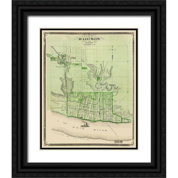 Baskin 26x32 Black Ornate Wood Framed with Double Matting Museum Art Print Titled - Madison Indiana Landowner - Baskin 1876