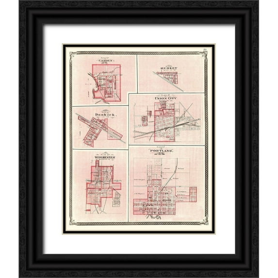 Baskin 26x32 Black Ornate Wood Framed with Double Matting Museum Art Print Titled - Portland Indiana - Baskin 1876