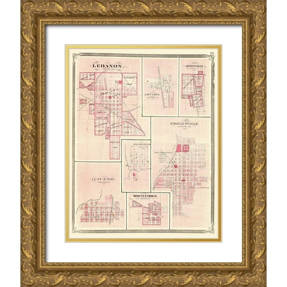 Baskin 26x32 Gold Ornate Wood Framed with Double Matting Museum Art Print Titled - Lebanon, Arcadia, Zionsville Indiana - Baskin 1876