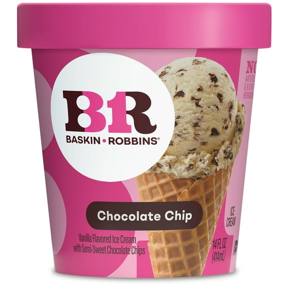 Baskin-Robbins Chocolate Chip Ice Cream, 14 fl oz Cup – Vanilla Ice Cream with Rich Chocolate Chips