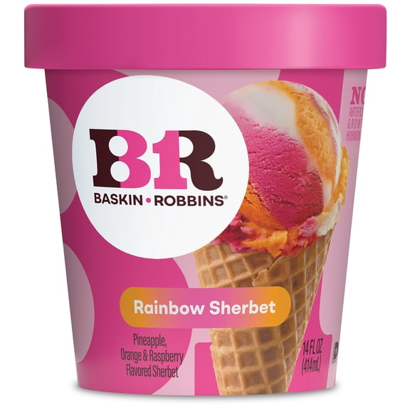 Baskin-Robbins Rainbow Sherbet, 14 fl oz Cup Pineapple, Orange, and Raspberry Flavored Sherbet