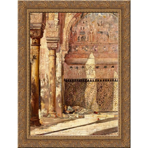 Basking - A Corner in the Alhambra 24x18 Gold Ornate Wood Framed Canvas Art by Tom Roberts