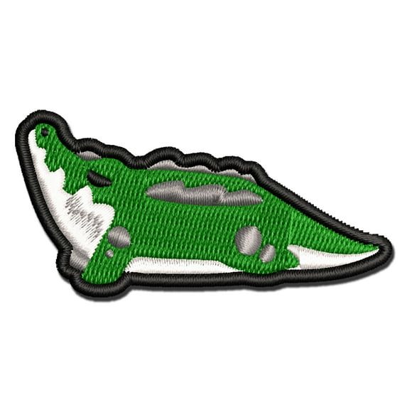 Basking Crocodile Alligator Applique Multi-Color Embroidered Iron-On Patch - 3.5 Inch Large