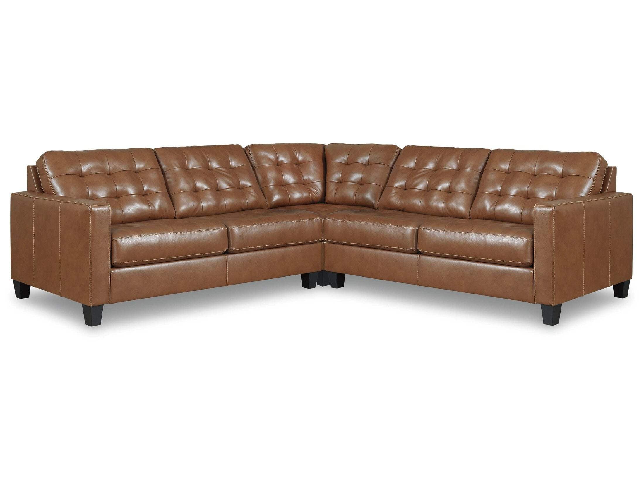 Auburn Brown Tufted Leather 3-Piece Sectional with Track Arms