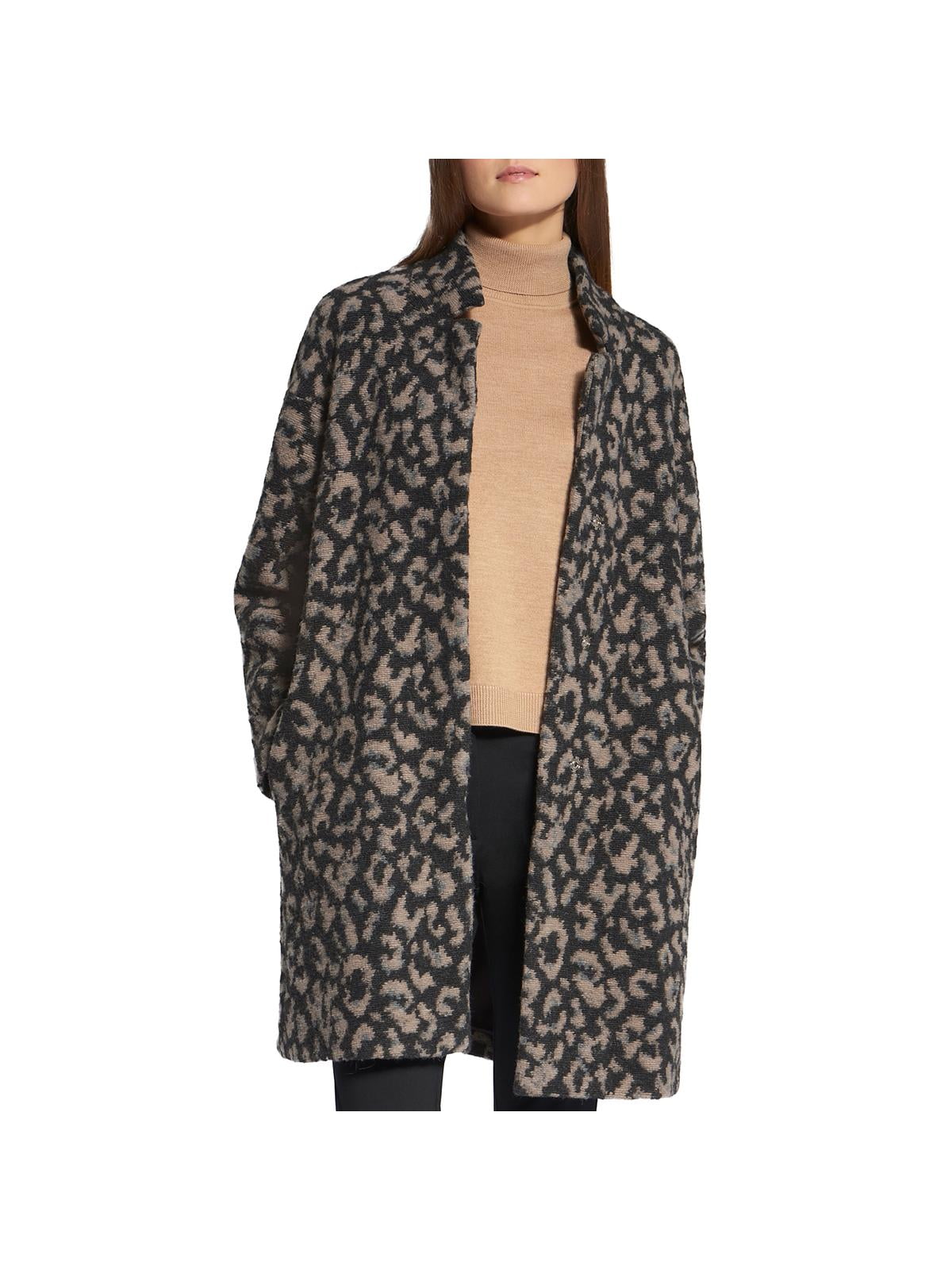 Basler Womens Wool Blend Animal Print Coat Black 10