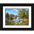 thumbnail image 1 of Basov, Sergej 24x18 Black Ornate Wood Framed with Double Matting Museum Art Print Titled - Landscape with river, 1 of 4