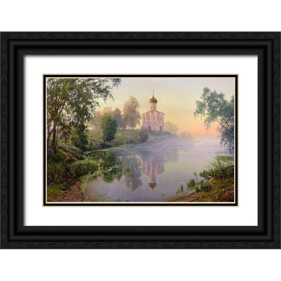 Basov, Sergej 32x23 Black Ornate Wood Framed with Double Matting Museum Art Print Titled - Morning on the Nerl