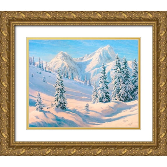 Basov, Sergej 32x26 Gold Ornate Wood Framed with Double Matting Museum Art Print Titled - Mountains