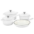 thumbnail image 1 of Basque Enameled Cast Iron Cookware Set, 7-Piece Set, Nonstick, Oven Safe White, 1 of 6