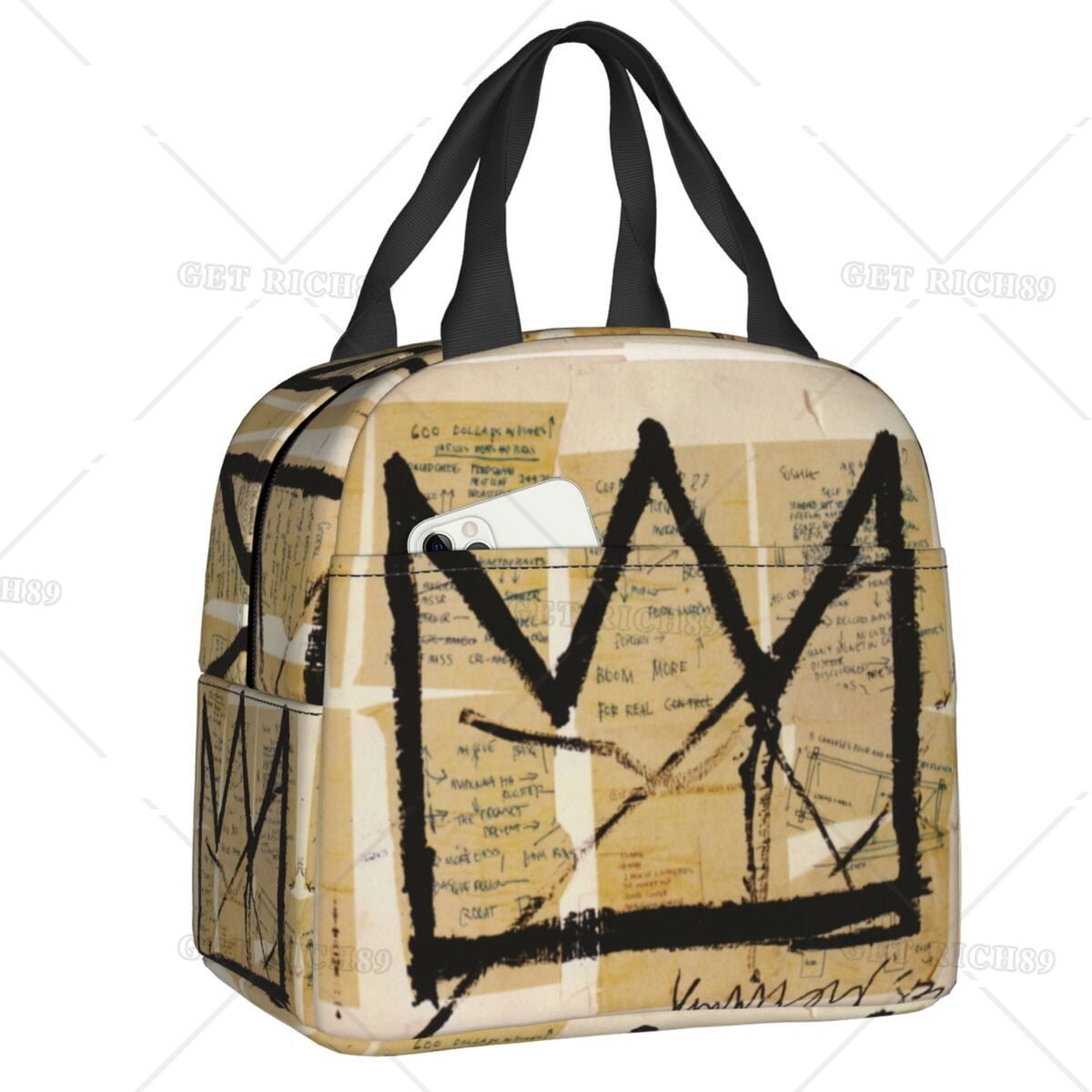 Basquiats Crown Graffiti Art Lunch Bag Women Resuable Thermal Insulated Lunch Box for School Work Picnic Storage Food Tote Bags