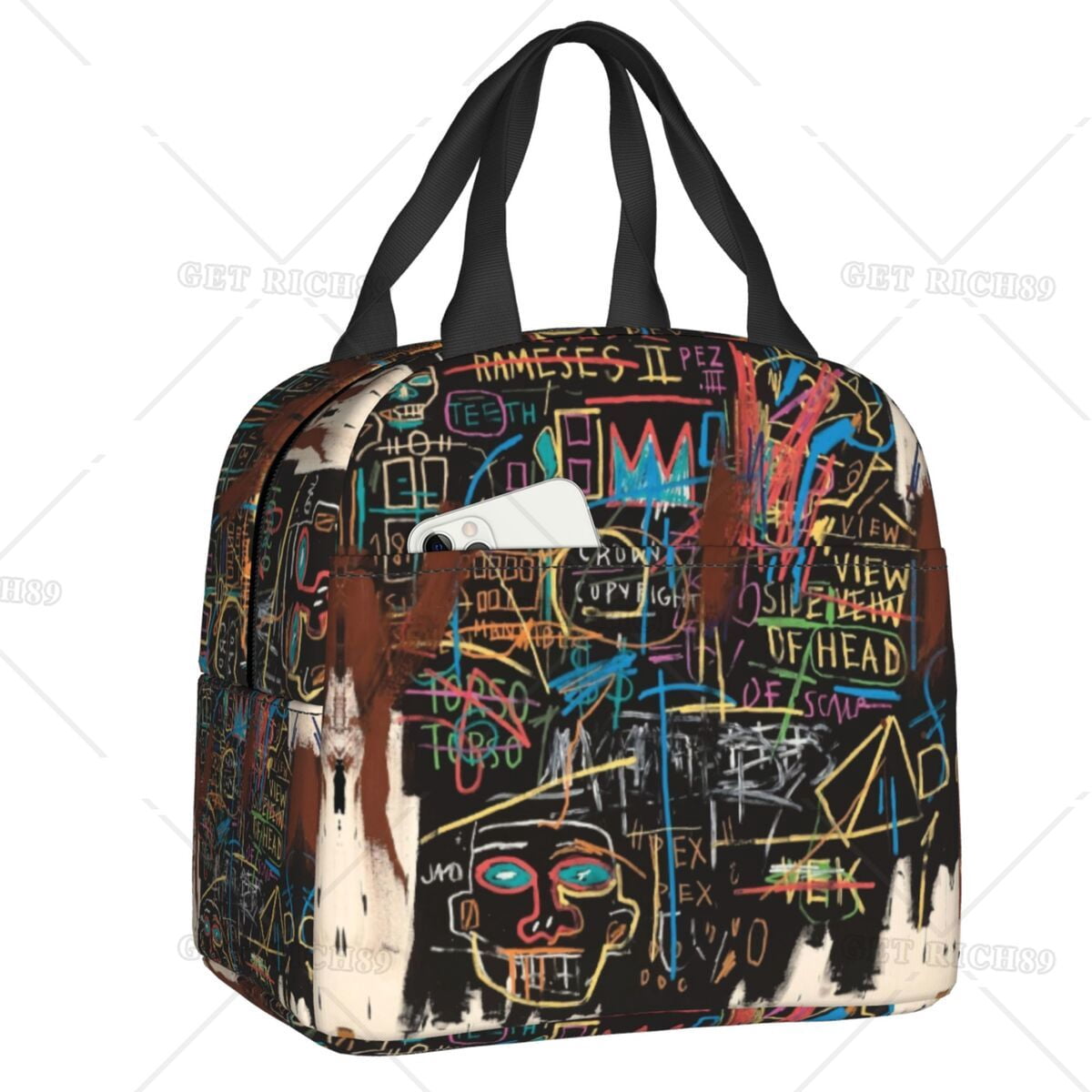 Basquiats Crown Graffiti Art Lunch Bag Women Resuable Thermal Insulated Lunch Box for School Work Picnic Storage Food Tote Bags