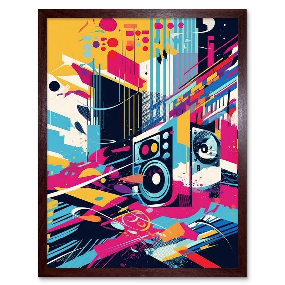 Bass Blast Music Subwoofer Speaker Abstract Colour Soundscape Frequency Modern Artwork Art Print Framed Poster Wall Decor 12x16 inch