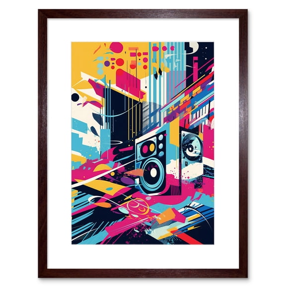 Bass Blast Music Subwoofer Speaker Abstract Colour Soundscape Frequency Modern Artwork Framed Wall Art Print 9X7 Inch