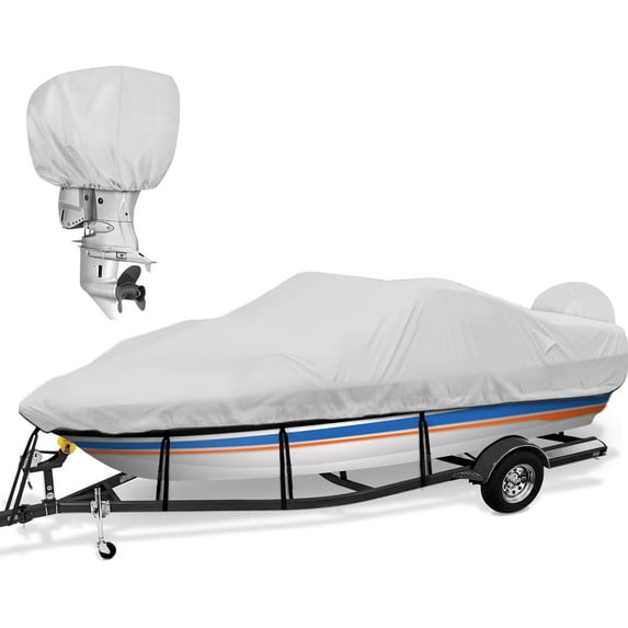 Bass Boat Cover 16-18.5ft, 600D Heavy Duty Waterproof Boat Cover 16 17 18.5 Foot (16'-18.5' with Motor Cover), Fits V-Hull, Fishing, Runabout Bowrider Boat