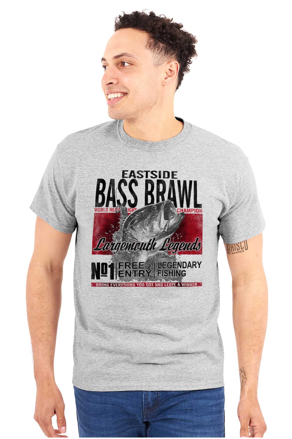Bass Brawl Fishing Funny Fisherman Men's Graphic T Shirt Tees Brisco Brands  S 