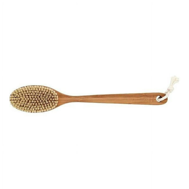 Bass Brushes Deluxe Long Handle 100% Natural Boar Firm Body Brush Wet / Dry Dark Bamboo Handle 1 Brush