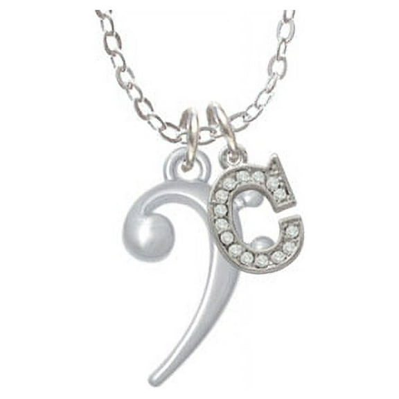 Bass Clef - C - Crystal Initial Sophia Necklace, 18"+1"