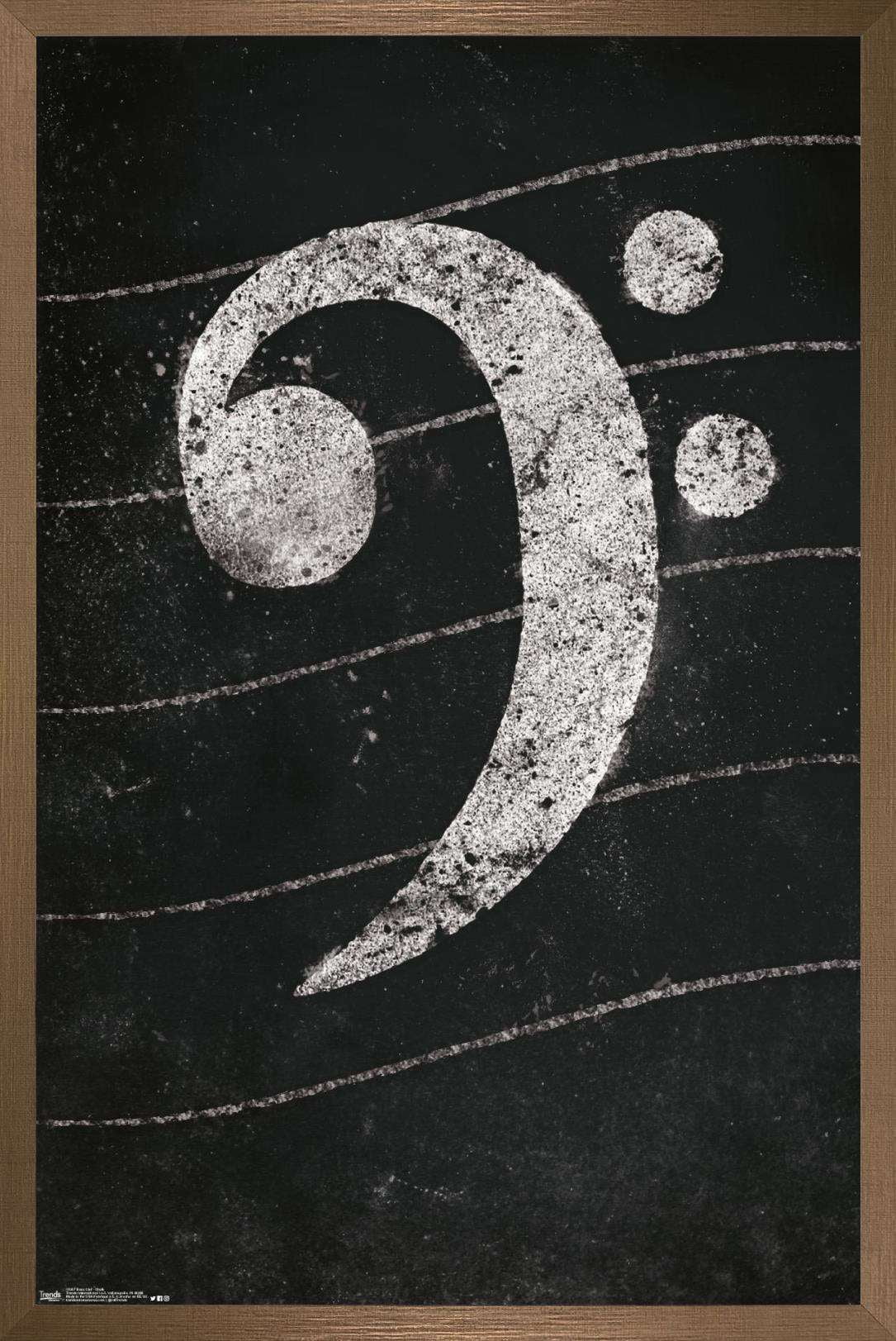 Bass Clef - Chalk Wall Poster, 14.725" x 22.375", Framed