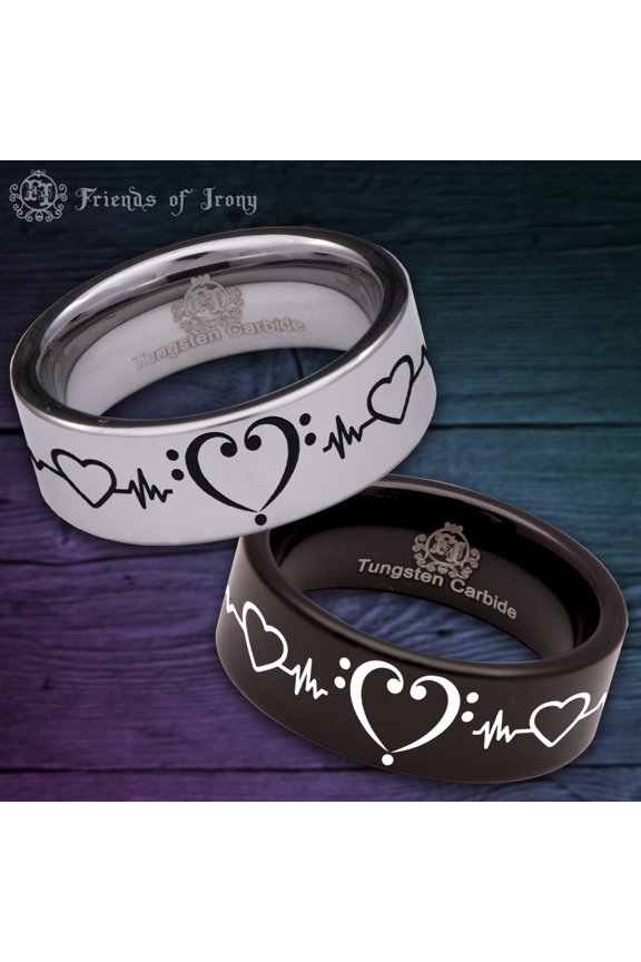 Bass Clef Heart Heartbeat Tungsten Carbide Ring