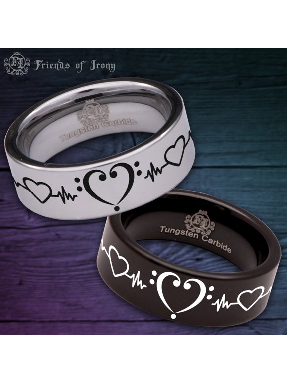 Bass Clef Heart Heartbeat Tungsten Carbide Ring