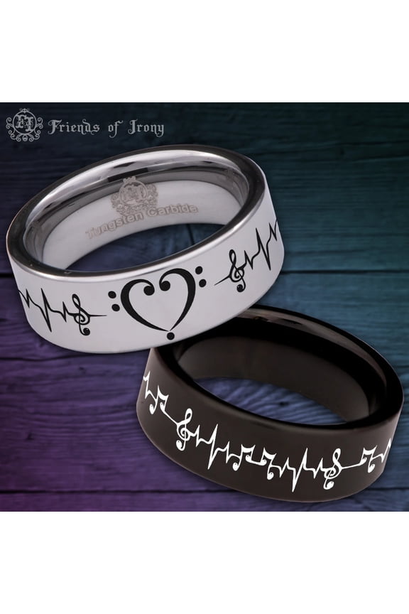Bass Clef Heart Lifeline Tungsten Carbide Ring