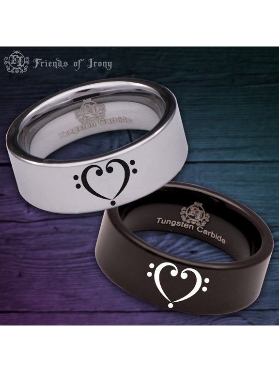 Bass Clef Heart Plain Tungsten Carbide Ring