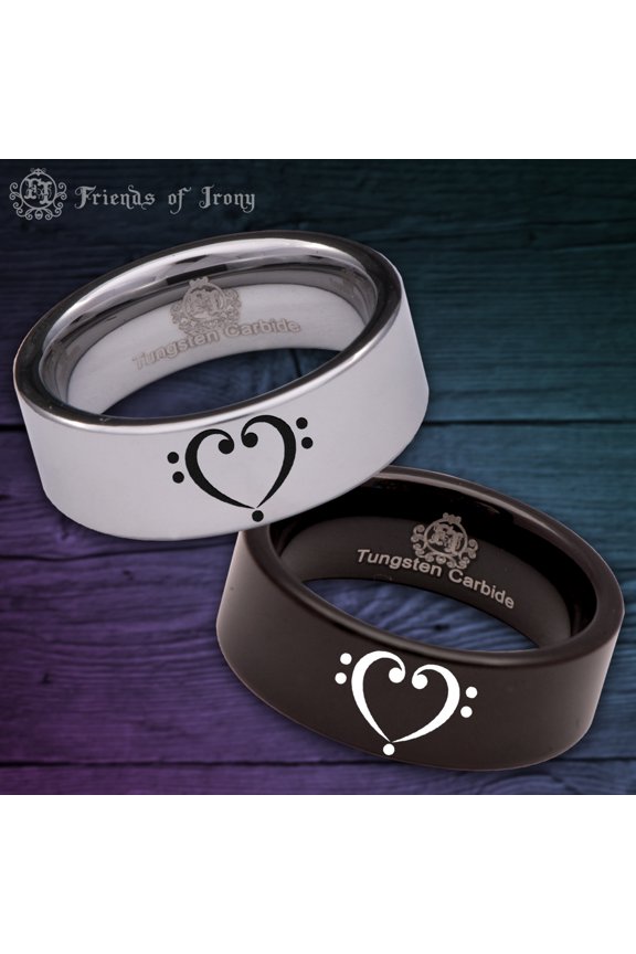 Bass Clef Heart Plain Tungsten Carbide Ring